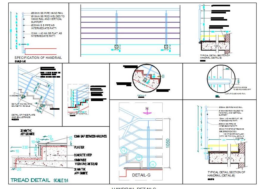 Stainless Steel Staircase Design CAD- Balustrade & Tread Details